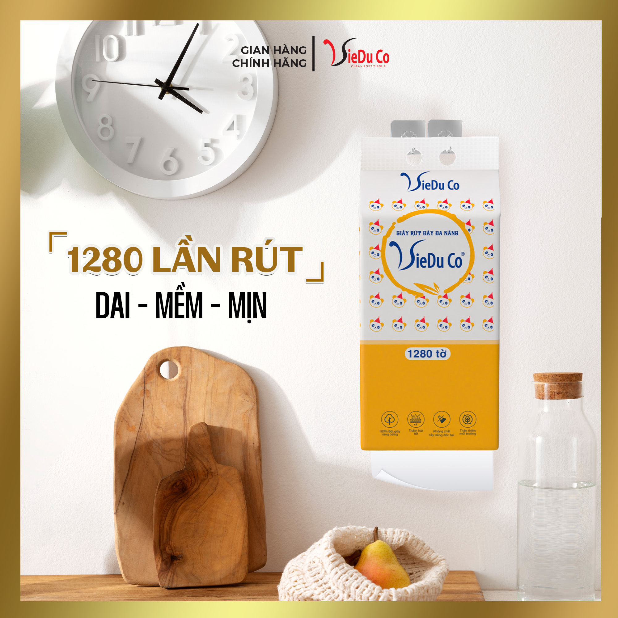 Khăn giấy rút đáy Vieduco phiên bản màu vàng