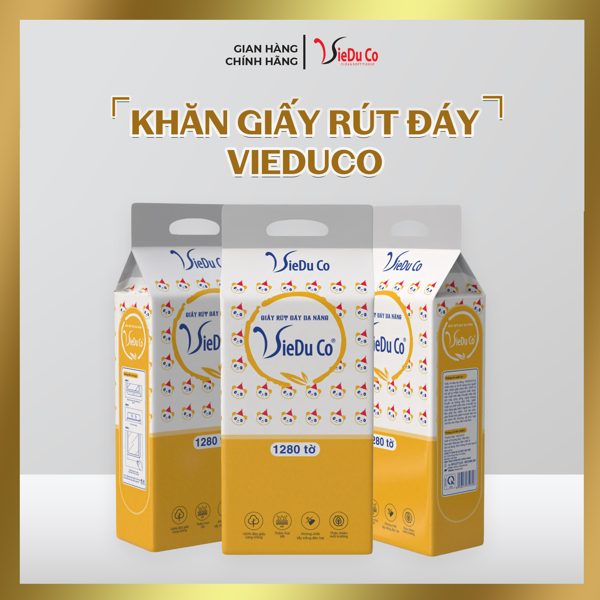 Khăn giấy rút đáy Vieduco phiên bản màu vàng