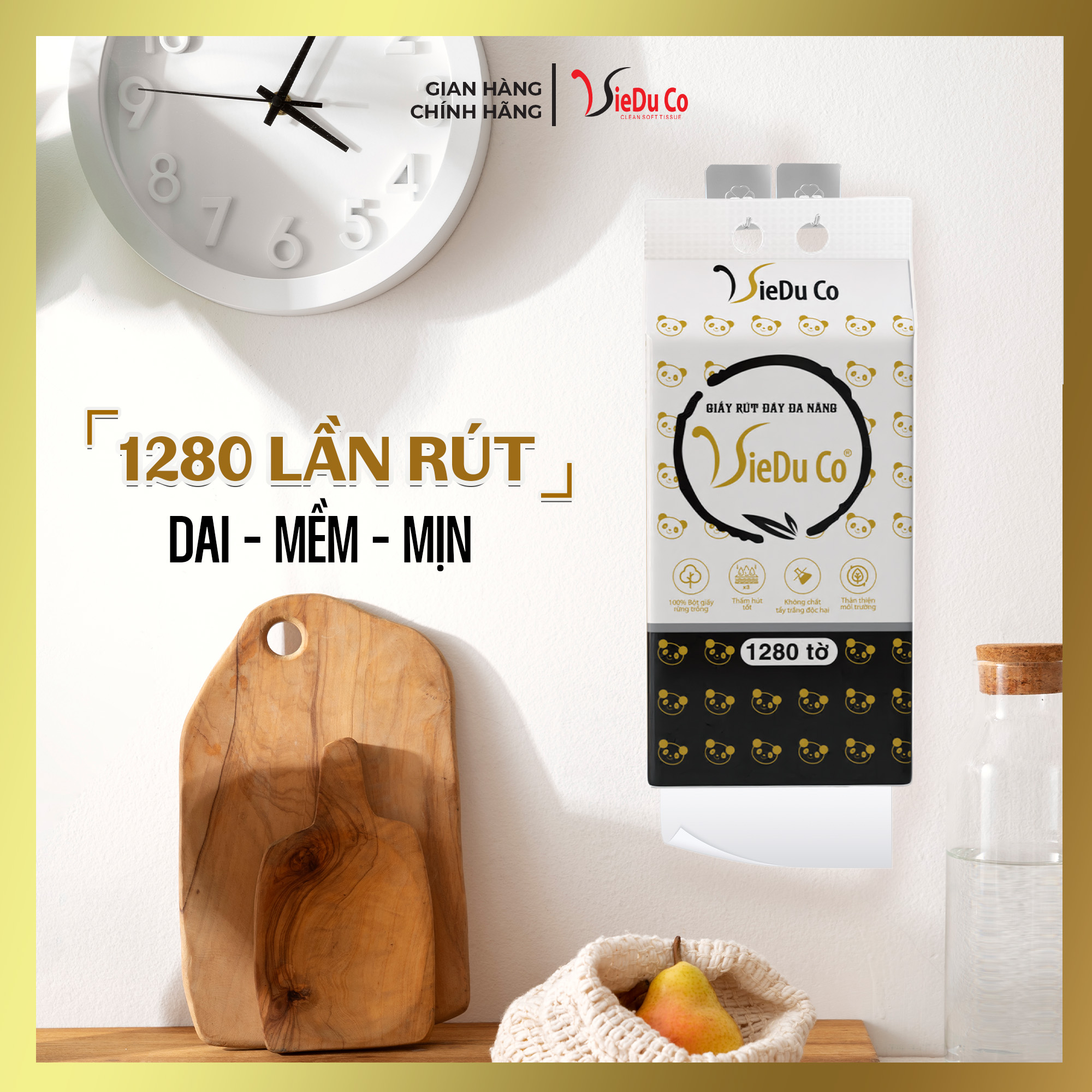 Khăn giấy rút đáy Vieduco phiên bản màu đen