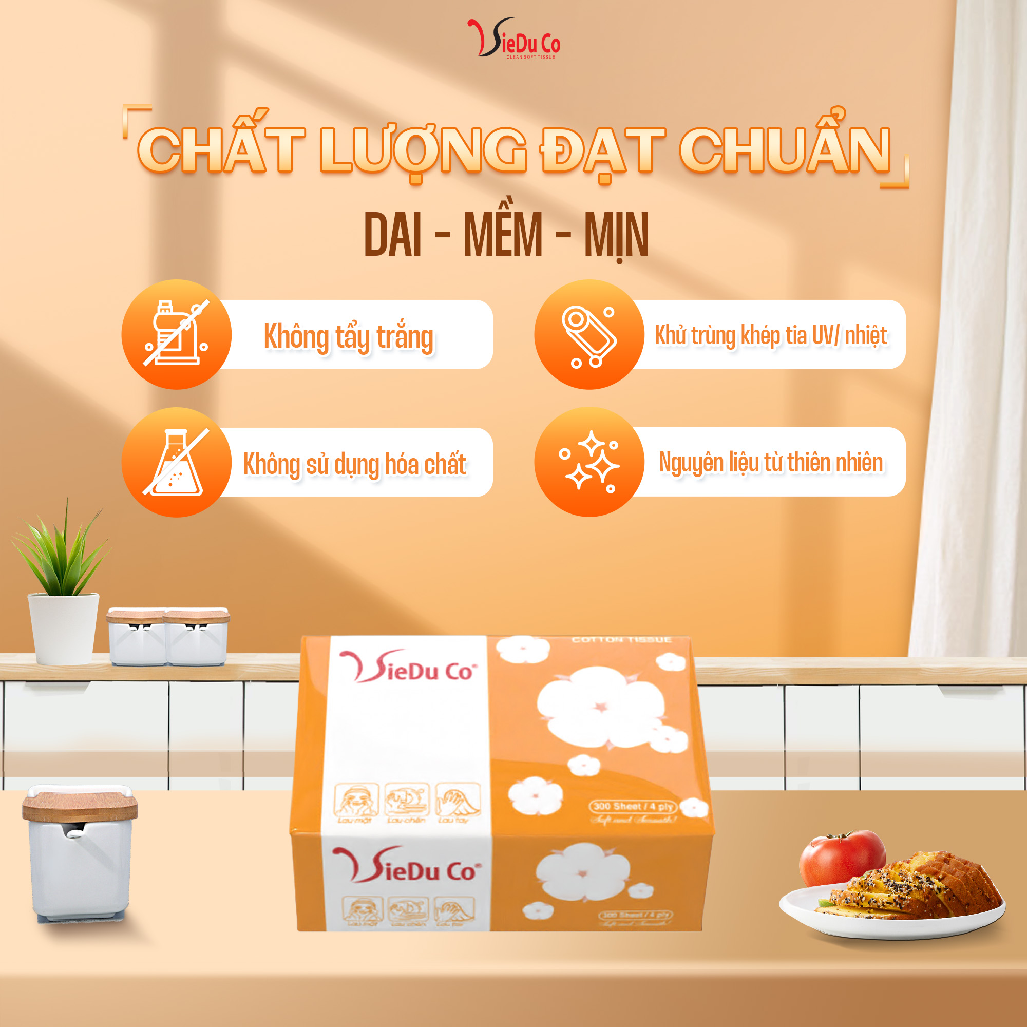 Khăn giấy rút Vieduco phiên bản gói nhỏ màu cam