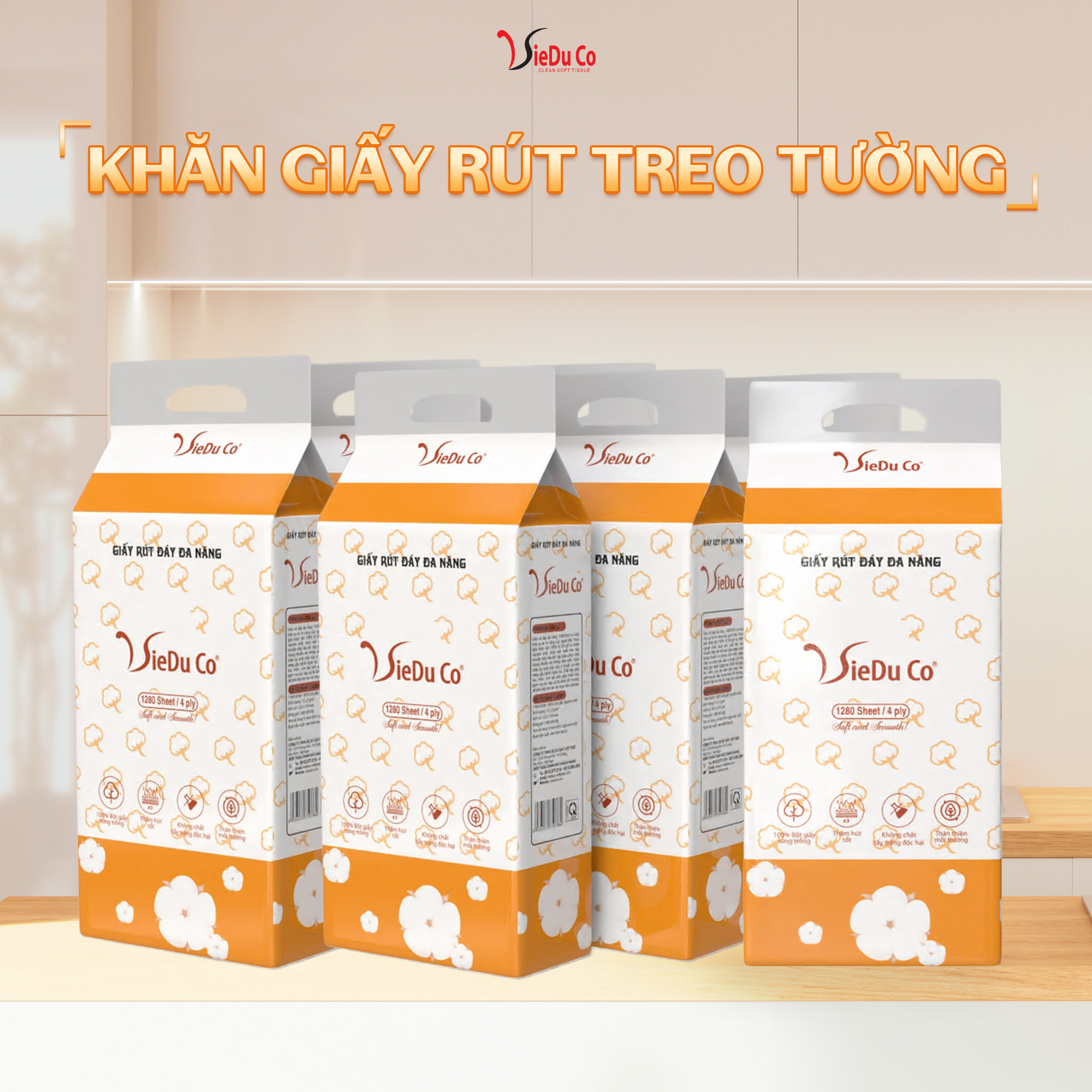 Khăn giấy rút treo tường Vieduco phiên màu cam