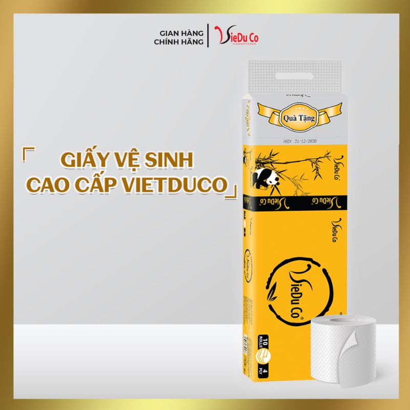 Giấy vệ sinh cao cấp Vieduco xách 10 cuộn tặng một bịch khăn giấy rút gia đình