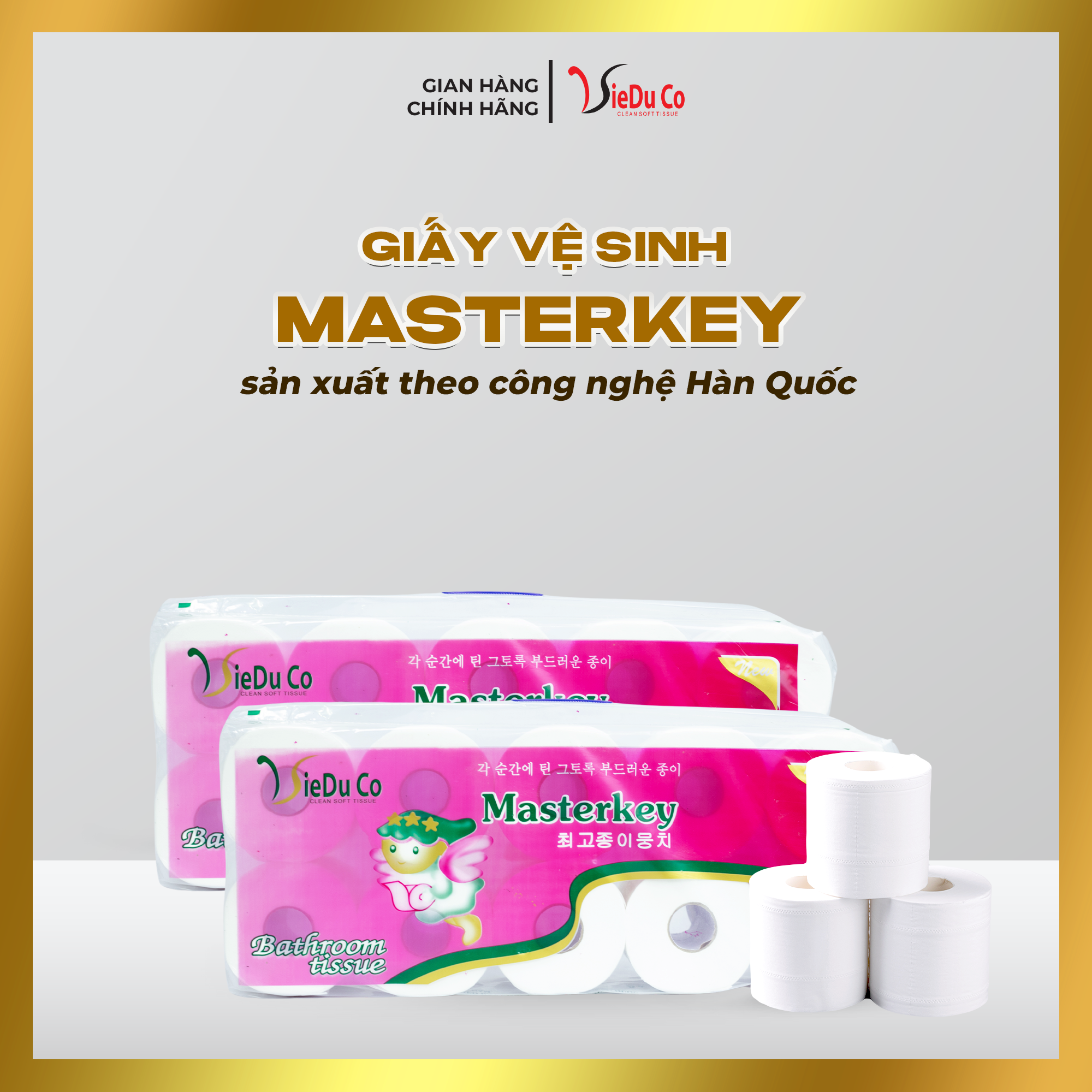 Xách 10 cuộn giấy vệ sinh Masterkey sản xuất theo công nghệ Hàn Quốc