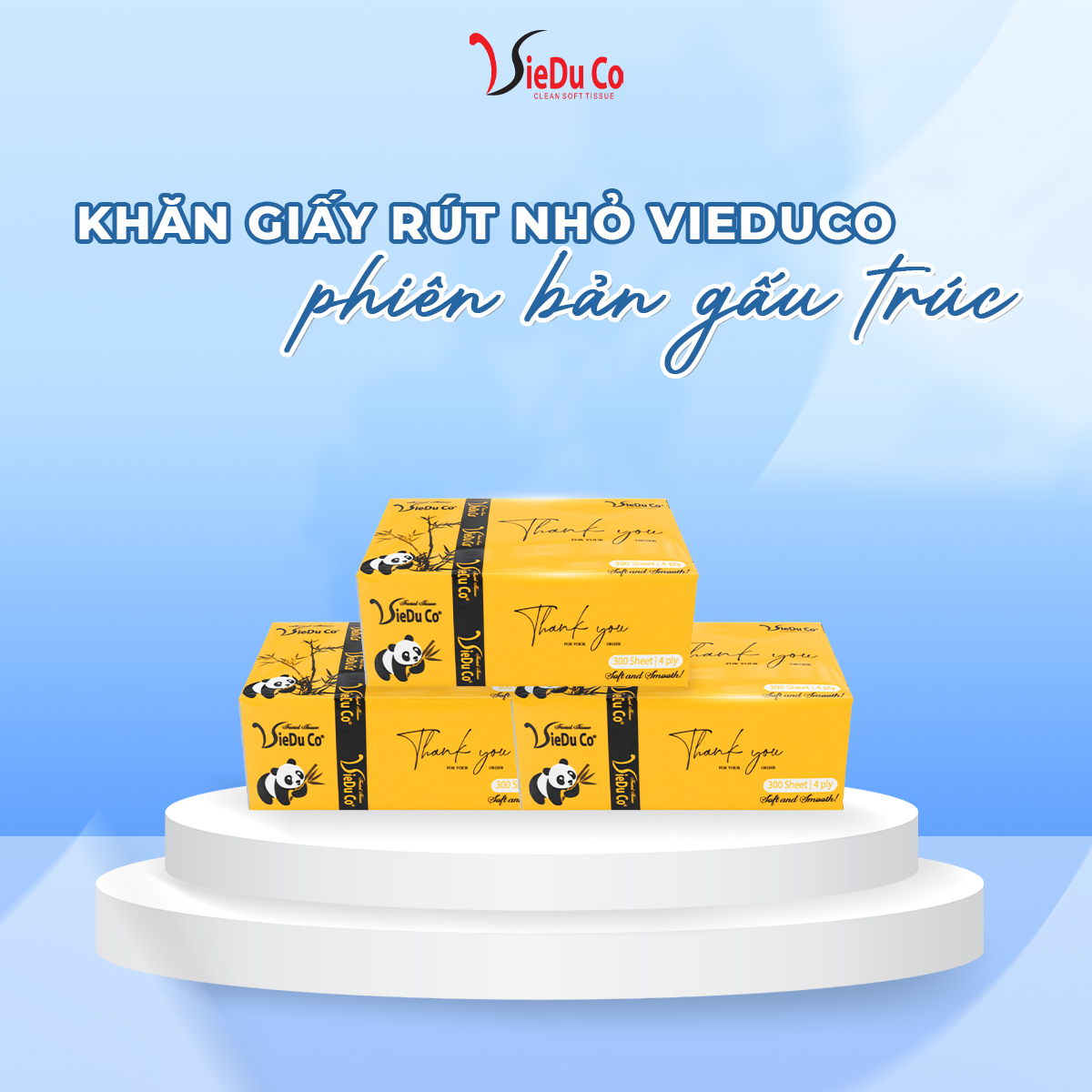 Khăn giấy rút gói nhỏ Vieduco phiên bản gấu trúc - giấy Việt Đức